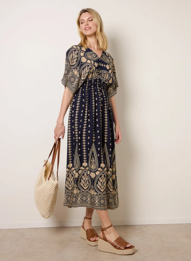 بلو فانيلا Floral Border Design Dress